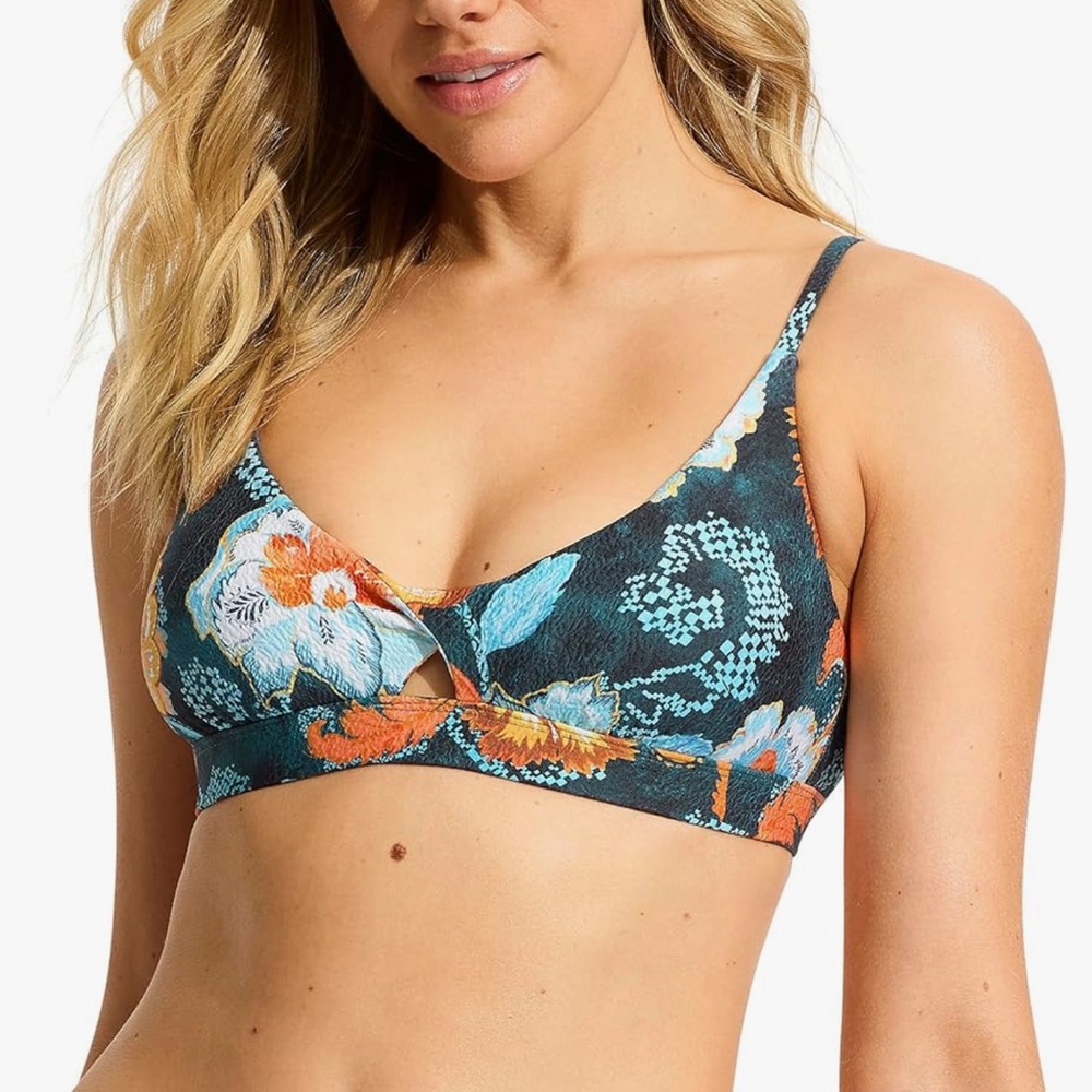 NWT Seafolly Blue and Orange Floral Swim top
